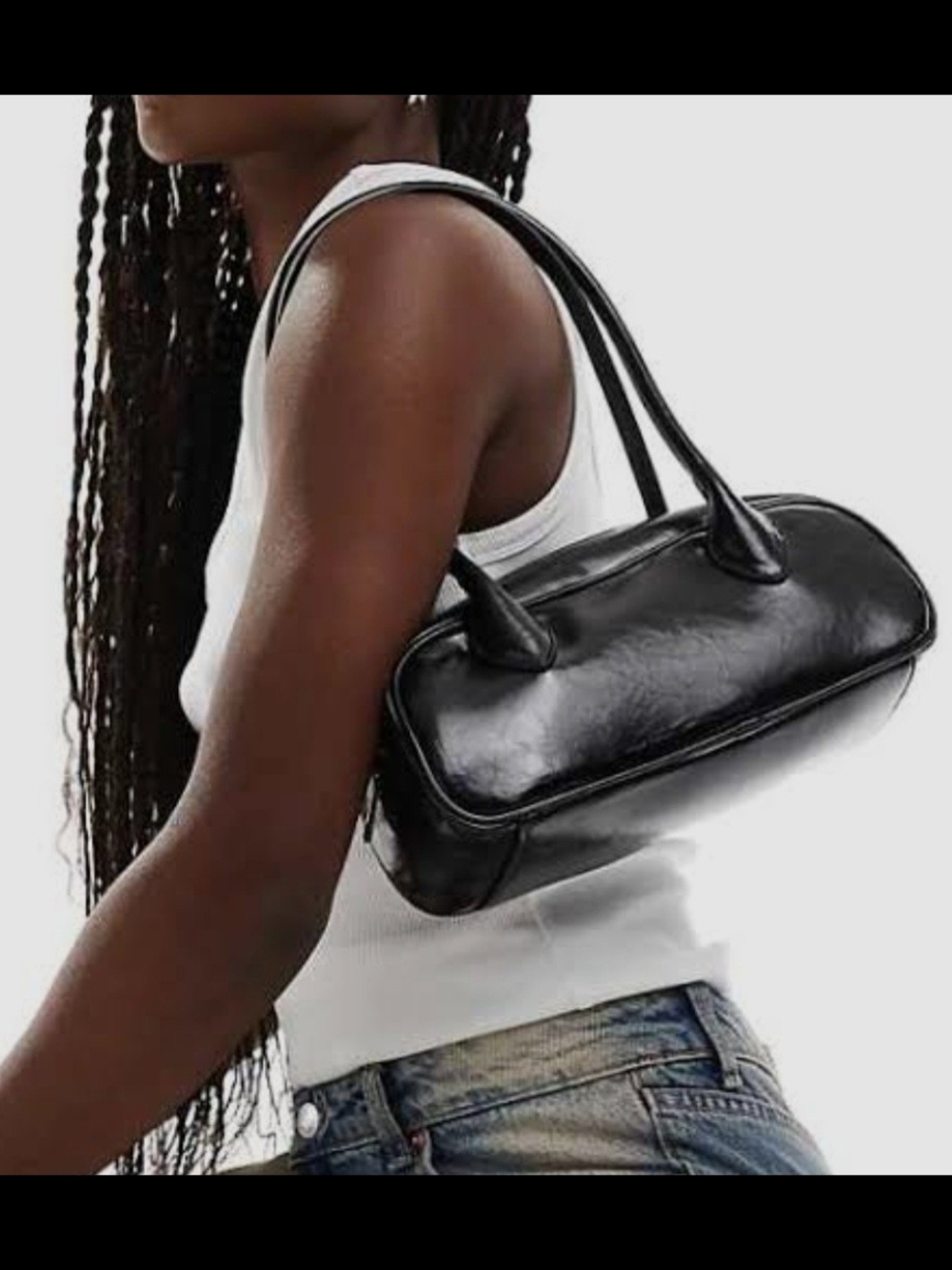 Urban Expressions Black Patent Tubular Shoulder Bag